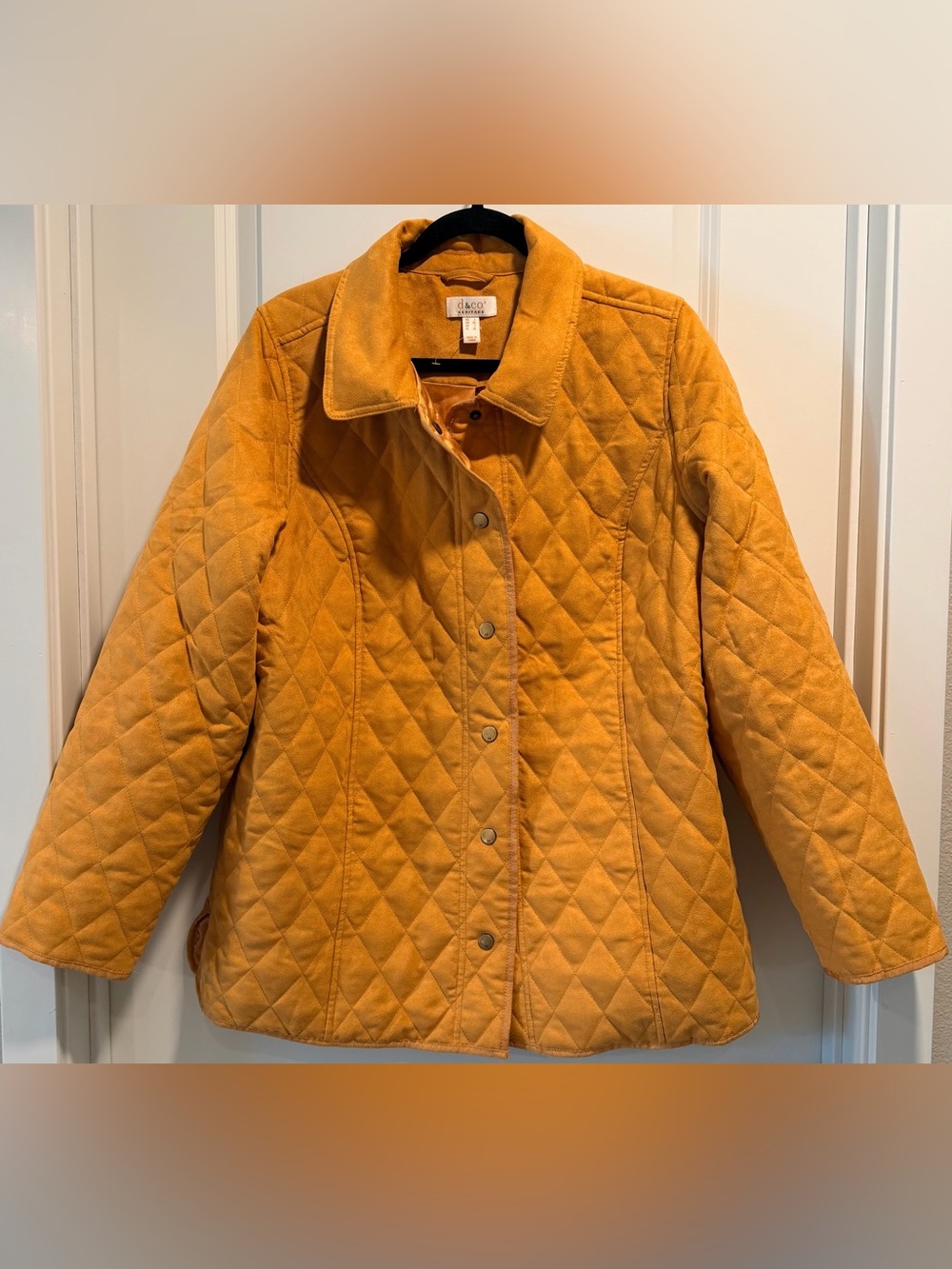 d & co Heritage Women’s Quilted Puffer Jacket in Mustard Yellow Size L